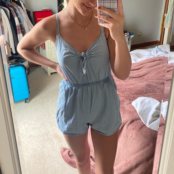 blue tie front tank top romper - Picture 1 of 2